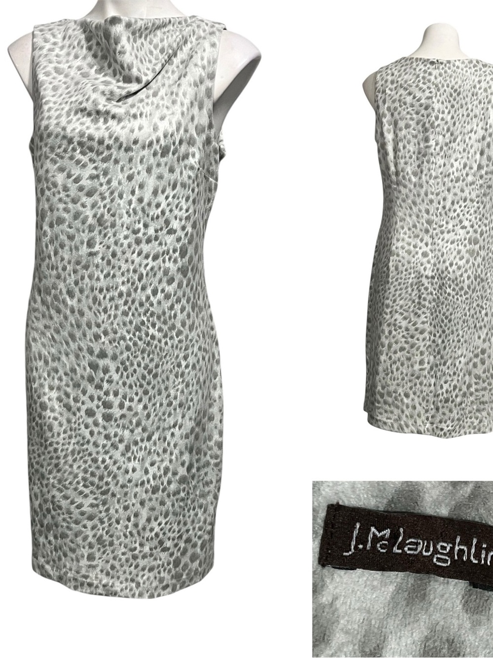 J. McLaughlin Gray and White Animal Print Sleeveless Sheath Dress